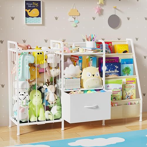 Semohop Kids Bookshelf and Toy Storage,3-Tier Book Shelf for Kids Rooms,Sling Baby Bookcase with Stuffed Animal Storage,Montessori Nursery Book Shelves, Bedroom, Playroom Toy Organizer,White