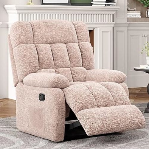 Recliner Chair, Upholstered Rocker Recliner Chair with Side Pocket, Ergonomic 110°-160° Adjustable Reclining Chairs for Adults, Single Sofa Chair with Footrest,Recliner Sofa for Living Room