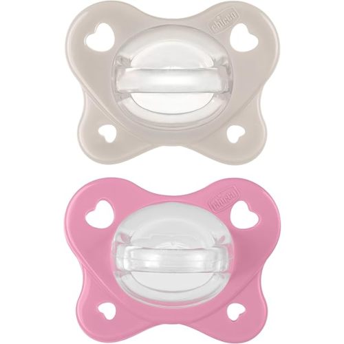 Chicco PhysioForma® Dual Soft One-Piece Orthodontic Silicone Pacifier for Babies 6-16 Months | BPA & Latex Free | Reusable Case | Grey/Dusty Rose, 2pk