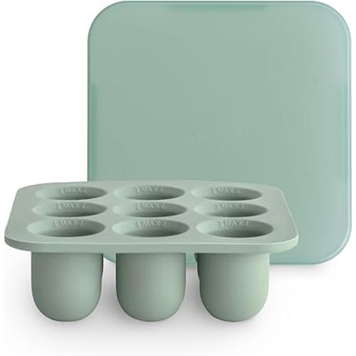 mushie Fresh Food Feeder Freezer Tray with Lid for Frozen Baby Food | 9 Cups x 0.5 oz | BPA Free Storage Container (Cambridge Blue)