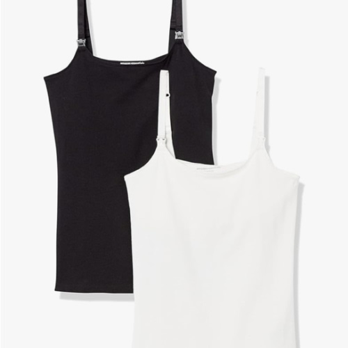 Amazon Essentials Women's Maternity Nursing Friendly Camisole with Adjustable Straps and Built-in Shelf Bra, Pack of 2