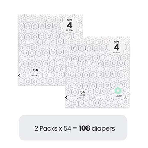 PARASOL Clear+Dry Disposable Diapers | RashShield Protection, Leakproof Design, Hypoallergenic Diaper Set | Size 4 (20-37 lbs) 108 Count