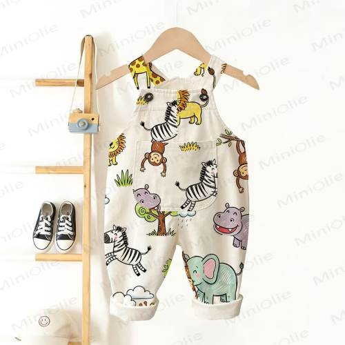 Baby Toddler Animal Print Beige Pocket Overalls