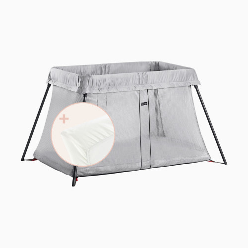 BabyBjörn Travel Crib & Organic Sheet Bundle - Silver