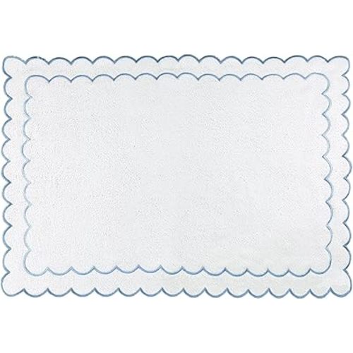 Scalloped Bath Mat Towel 100% Cotton Cute Bath Mats White Bath Rugs Embroidery Preppy Bathmats Bathroom Shower Floor Mats Blue Bathroom Decor
