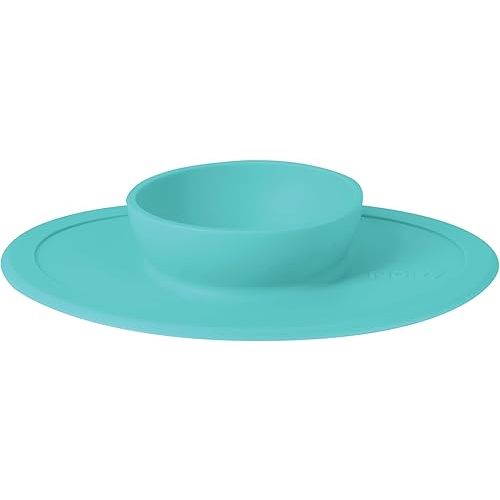Nuby Sure Grip Silicone Feeding Bowl - Toddler Suction Plate - 6+ Months - Aqua
