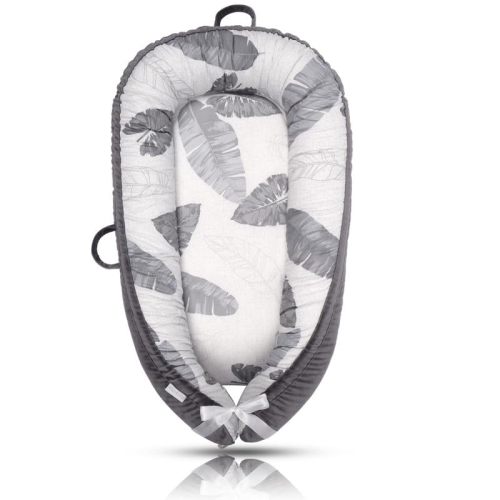 JOCUTE Baby Lounger - Baby Lounger for Newborn 0-24 Months, Ultra Newborn Babies Essentials Gifts, Baby Snuggle Nest Me Baby Lounger, Lightweight Infant Baby Lounger Cover (Grey Leaves)