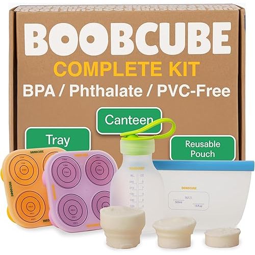 Breastmilk Storage Reusable Freezer Trays with Lid l Baby Food Cube 4pcs Complete Kit l 0.5/1/2 Oz Silicone Tray l Ultra Leak-Proof Breastmilk Kit l Reusable Bags