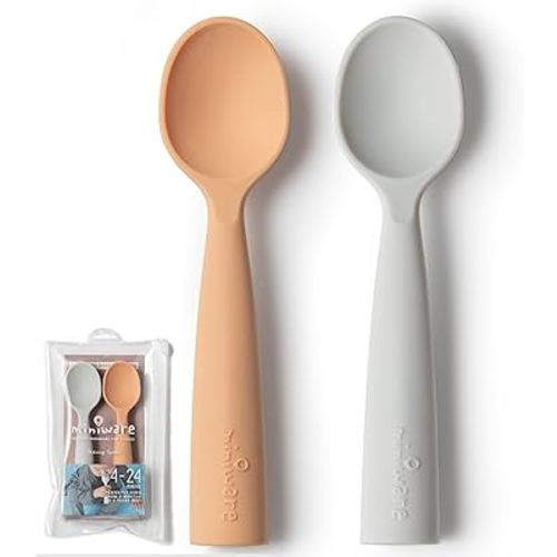 Miniware Silicone Baby Spoon for Training - BPA Free Baby Utensils - Baby Spoons Self Feeding 6 Months | 100% Food Grade Silicone - Modern & Dishwasher Safe Toddler | Dishwasher Safe (Grey and Toffee)