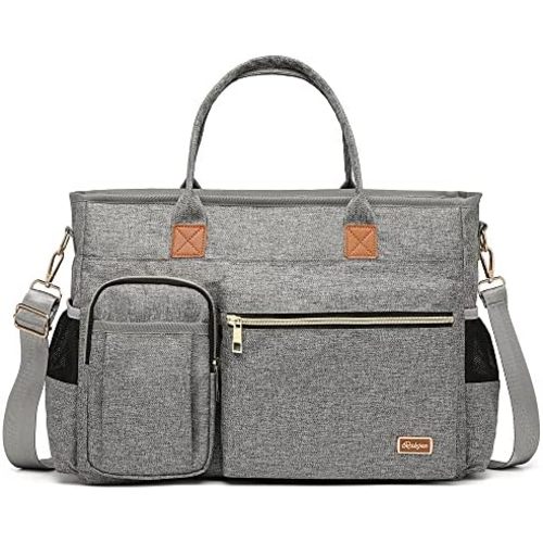 Diaper Bag Tote, Rabjen Large Travel Multifunction Baby Bag with Insulated Pockets Padded Sleeve for up to 15.6’’ Laptop