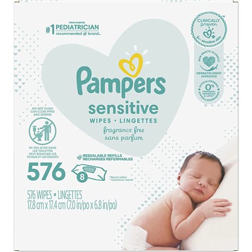 Baby Wipes, Pampers Sensitive Water Based Baby Diaper Wipes, Hypoallergenic and Unscented, 8 Refill Packs (Tub Not Included), 72 each, Pack of 8 (Packaging May Vary)
