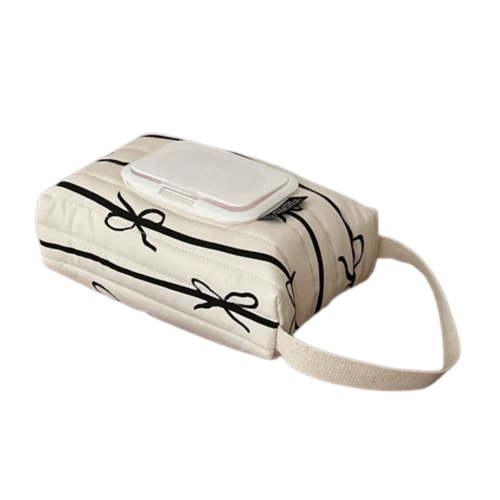 Portable Wet Wipes Storage Bag Sturdy Cotton with Elegant Stripe Bowknot