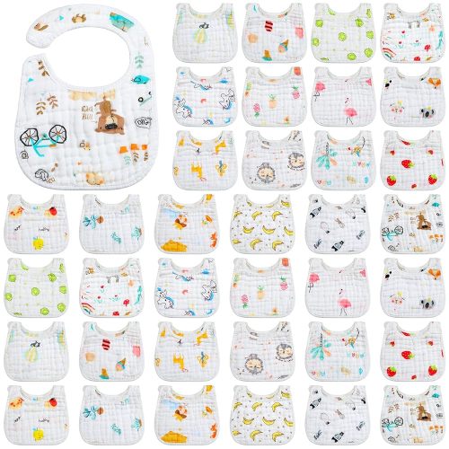 Hicarer 36 Pack Muslin Baby Bibs Bulk Adjustable Newborn Toddler Drool Snap Bibs 8 Layers Cotton Baby Boy Girl (U Shape)