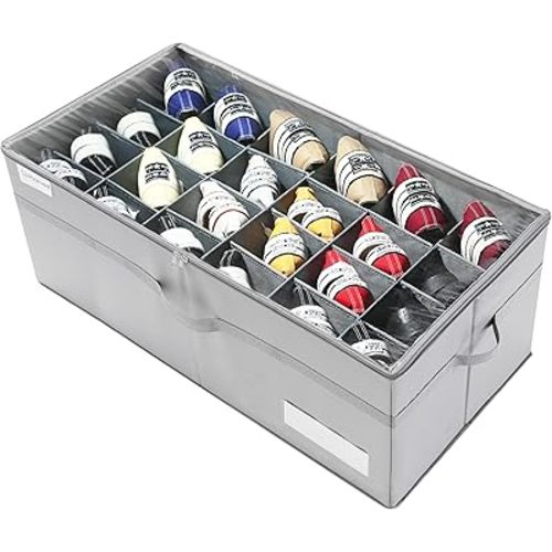 LUVHOMEE Shoe Organizer for Closet, Fits 24 Pairs, Large Shoe Box Storage Containers, Clear Foldable Shoe Storage Bins w/Bottom Support, Space Saving Closet Shoes Holder w/Reinforced Handles, Gray