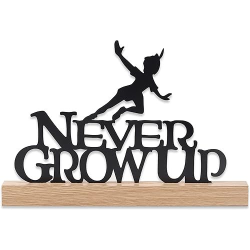 Disney Peter Pan Never Grow Up Tabletop Decor - Peter Pan Metal Silhouette on Natural Wood Base