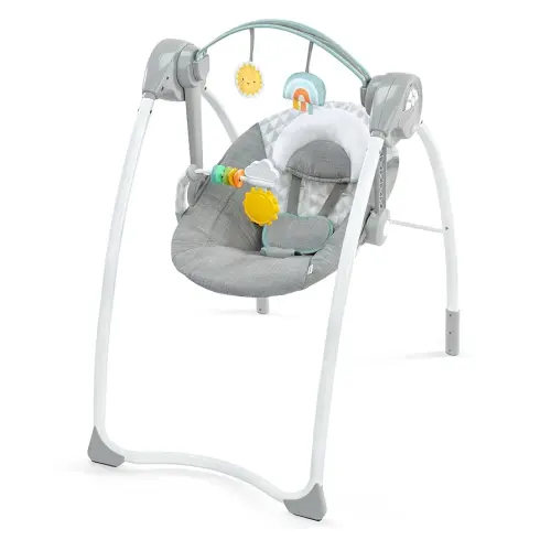 Ingenuity Milestone Baby Swing, Toy Bar, Foldable Swing, 6-Speed, Music, for Ages 0-9 Months, Up to 20 Pounds - Grey