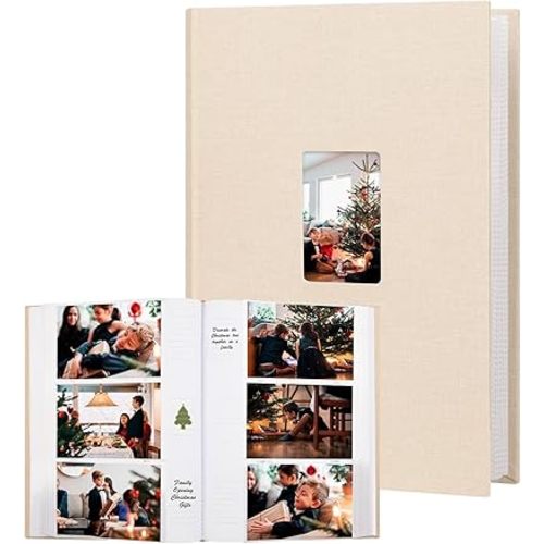 Photo Album 4x6 450 Photos with Writing Space, 4x6 Photo Album Linen Cover with Front Window, 4x6 Picture Album, 450 Photos 4x6 Photo Album Book for Wedding Kids Travel Family Baby Pictures (khaki)
