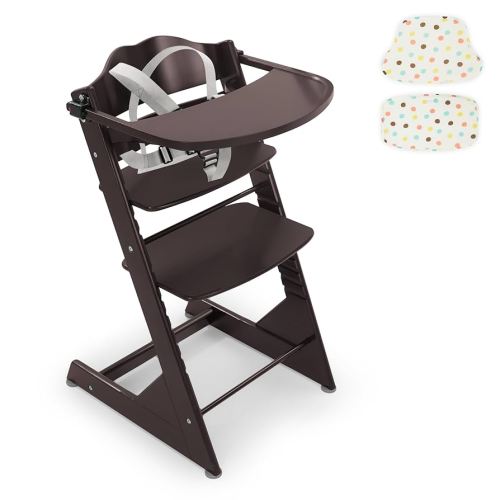 Convertible Wooden High Chair for Babies and Toddlers - Baby Feeding Chair& Toddler Dining Chair with Removable Tray, Cushion and Harness, Espresso