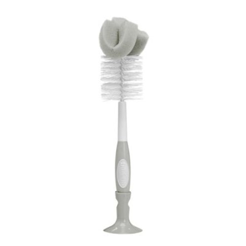 Dr. Brown's Baby Bottle Cleaning Brush, Bristle/Sponge Scrubber, Nipple Cleaner, Suction Cup Stand, Gray, 1 Pack
