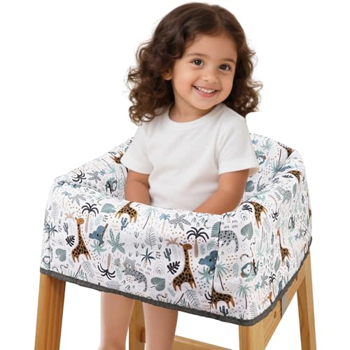 Baby High Chair Cover Restaurant with Strap Pads & 3-Point Harness, Machine Washable, Waterproof Portable Highchair Covers for Eating, Travel, Home Use - Fits Wooden Chairs, Green Forest