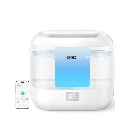 Dreo Smart Humidifier, Cool Mist Humidifiers for Bedroom, Quiet 4L Top Fill Ultrasonic Humidifiers for Home Office Plant & Baby with Nightlight, LED Display, 32H Runtime, APP/Voice Control, HM311S