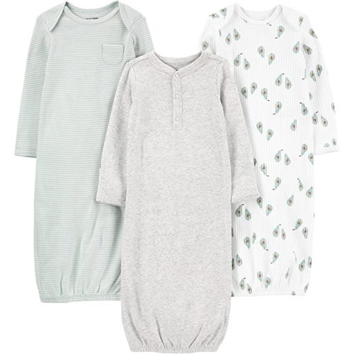 Simple Joys by Carter's Unisex Babies' Cotton Sleeper Gown, Pack of 3 - Heather/Stripe/Avocados