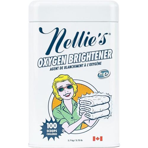 Nellie's Oxygen Brightener - 100 Scoops - Planet Friendly Stain Remover - Safe Alternative to Bleach - Septic-Safe Formula - Compact Powder Form - Made in Canada