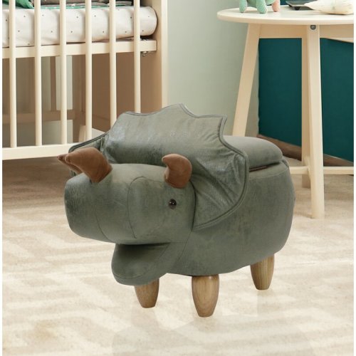Critter Sitters 15-In. Seat Height Green Triceratops Dinosaur Animal Shape Storage Ottoman Stool | Wayfair