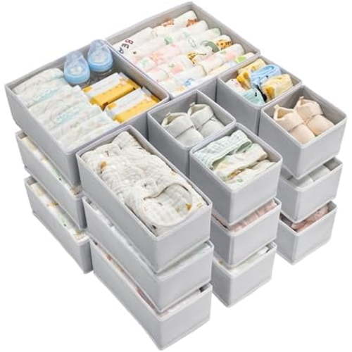 18 Pack Baby Clothes Organizer, Dresser Drawer Organizer for Baby Clothing, Foldable Fabric Closet Drawer Storage Bins, Dresser Dividers for Bra, Socks, Ties, Scarf
