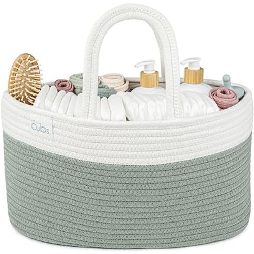 Comfy Cubs Diaper Caddy Organizer- Large Portable Baby Diaper Caddy Nursery Storage Bin and Car Travel Basket - Tote Bag with Dividers for Diapers & Wipes, Sage