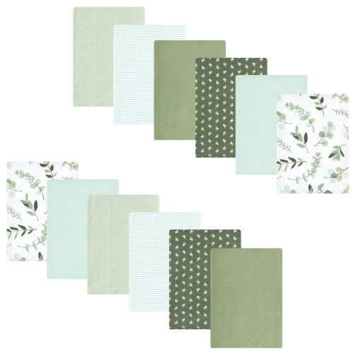 Luvable Friends Hudson Baby Flannel Burp Cloths 12pk, Sage Eucalyptus