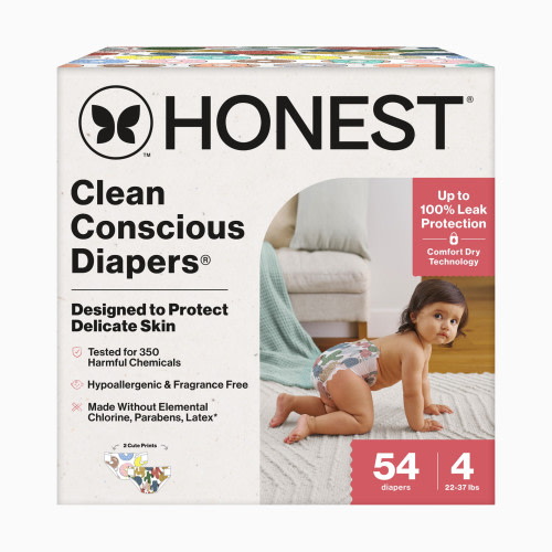 The Honest Company Clean Conscious Disposable Diapers Size 3-5 - Donut Grow Up + Cactus Cuties, Size 4, 54 Count