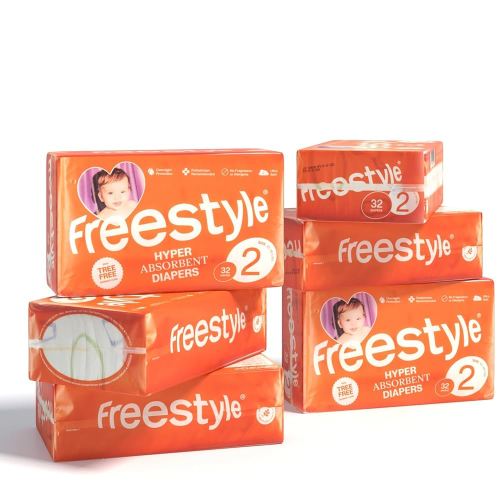 Freestyle Diapers – (Size 2) Hyper Absorbent & Non-Toxic – Disposable Diapers for Sensitive Skin – Ultra Soft Diapers (12-18 lbs) – 192 Count