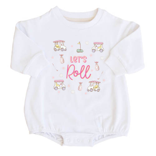 Let's Roll Graphic Sweatshirt Bubble Romper | White