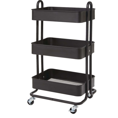 type A Momentum Steel 3-Tier Utility Cart with 4 Wheels Black