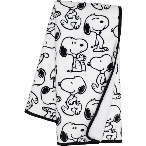 Lambs & Ivy Classic Snoopy Minky and Faux Shearling Baby Blanket - White/Black