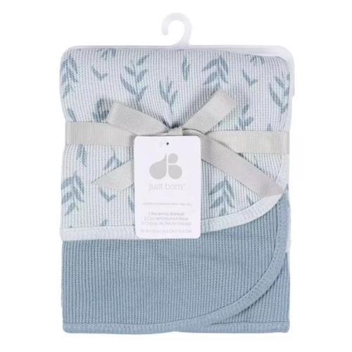 just-born-2pk-cotton-baby-blanket-boy-blue-leaf_image_1.jpg 800×800 pixels