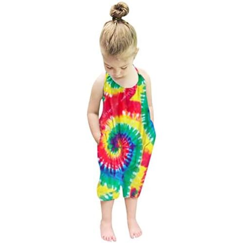 RAISEVERN Toddler Girls Halter Backless Romper Baby Kid Jumpsuit Pants Clothes with Pocket Size 1-6 T