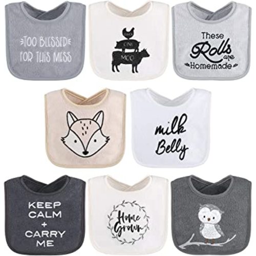 The Peanutshell Terry Bib Set for Baby Boys or Girls, 8 Pack Unisex Set for Feeding, Teething, Drooling
