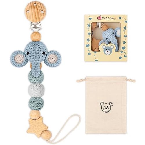 Pacifier Clip, Cute Animal Pacifier Holder Clip for Boys and Girls, Most Pacifiers, Baby Teethers, Baby Shower and Baby Essentials(Elephant)