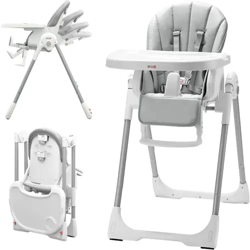 KÜB 3-in-1 Foldable Baby High Chair | Multifunctional Infant High Chairs for Babies and Toddlers | Removable Seat & Tray Easy Clean | 7 Height & 4 Recline Adjustable | 2 Locking Wheels (Grey)