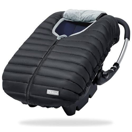 Orzbow Car Seat Cover Baby, Winter Car Seat Cover for Infant Boys & Girls, Warm Carseat Covers Baby with Plush Lining for Cold Weather, Waterproof, Universal Fit, Newborn Essentials, Black