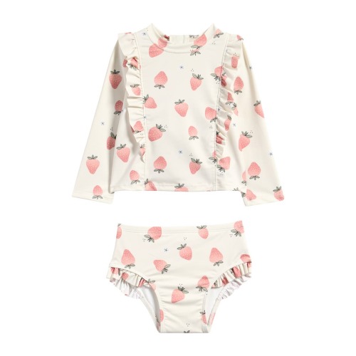 Strawberry Long Sleeve Two-Piece Rashguard Swimsuit, 0-3M