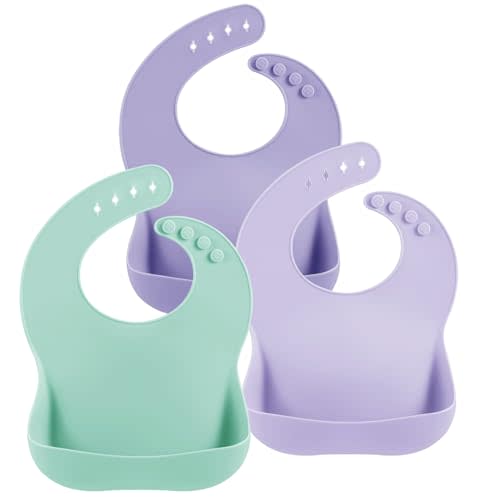 PandaEar 3 Pack Silicone Bibs for Boys Girls for Babies & Toddlers, Waterproof Feeding Bib with Large Food Catcher, BPA Free