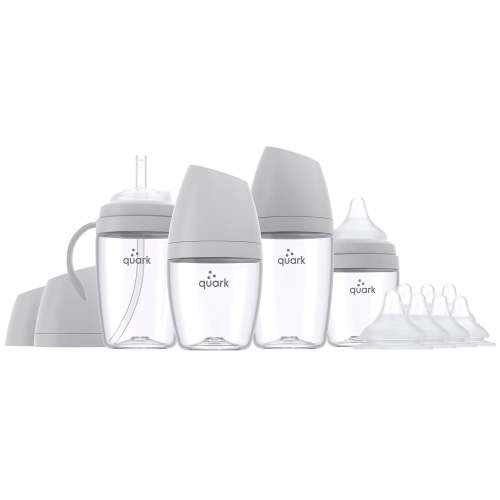Quark - BuubiBottle Baby Bottles, Nipples and Sippy Straw Cup Bundle - Grey