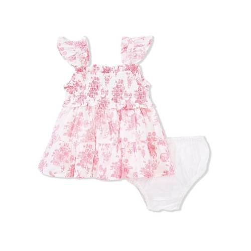 Rare Editions Baby Girls Flutter-Sleeve Floral/Bunny Toile-Pattern Fit-And-Flare Dress