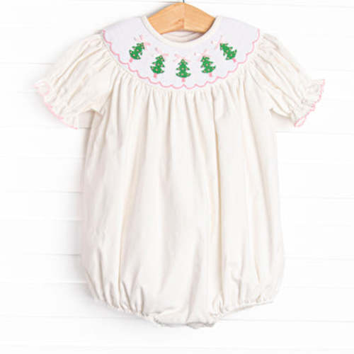 Snowfall Forest Smocked Bubble, White – Stitchy Fish