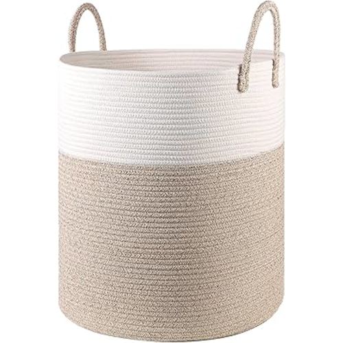 Cotton Rope Hamper for Girls Kids Baby Nursery Hamper Bin Woven Storage Basket for Living Room cute laundry basket Tall Laundry Basket for Blanket Toy storage bin(Beige)