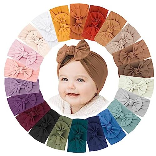 Jesries 22 PCS Baby Headbands Soft Nylon Hairbands with Bows Girls Hair Accessories for Newborn Infant Toddler Kids Handmade