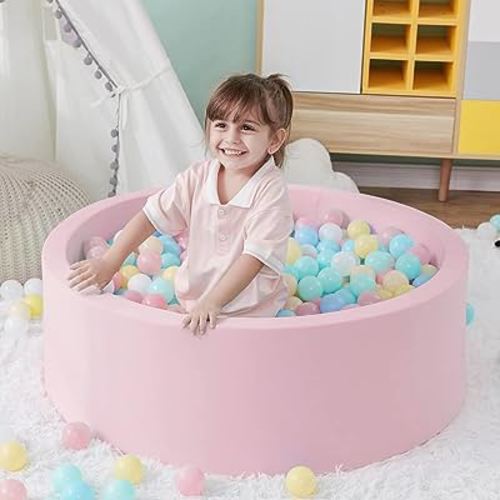 Ball Pit for Toddlers, 35.4"x 11.8" Foam Ball Pits, Indoor Soft Round Baby Playpen for Children, Ideal Gift for Toddlers, Balls not Included (Pink)
